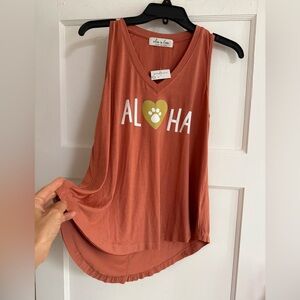 NWT Size M Aloha Women's Rust Tank Top with Paw Print